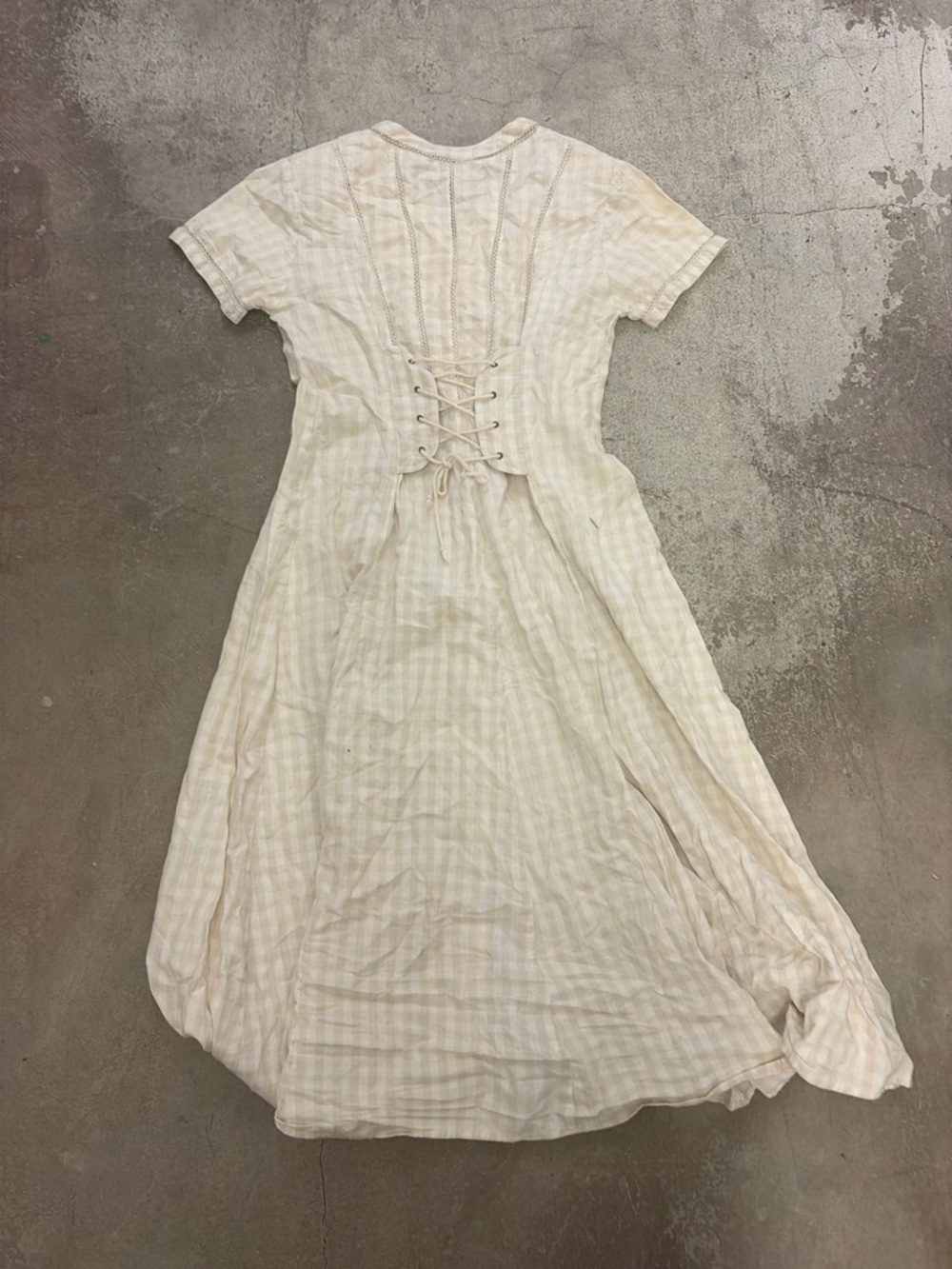 Vintage Light Cream Corset-Back Maxi Dress‎ cotton fairy grunge